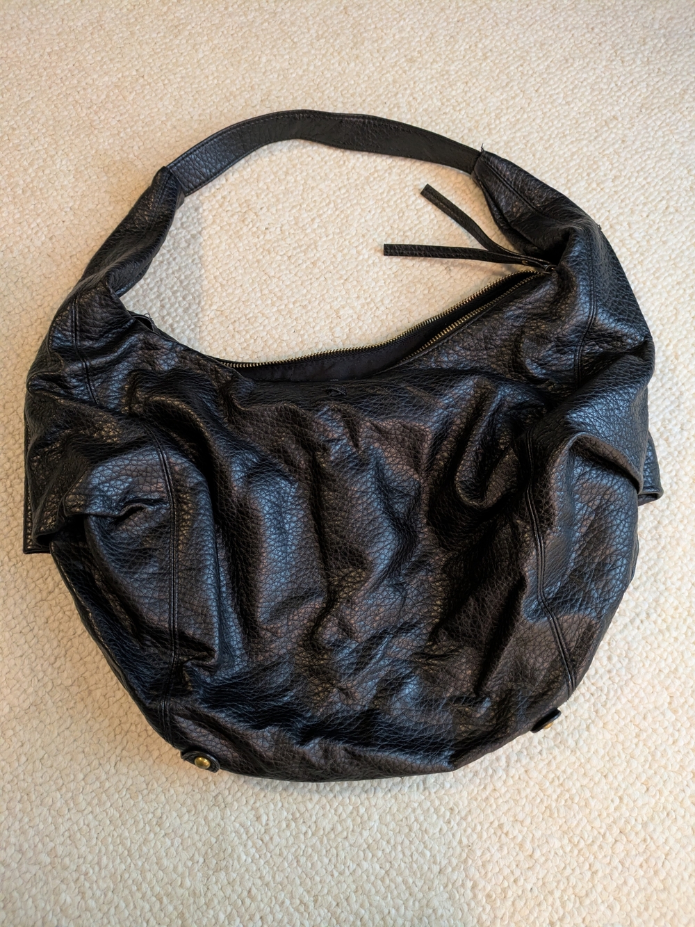 Source Unknown Black Pebbled Leather Hobo Bag